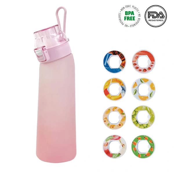 Air-Up 700 ml duftvannflaske – 8 smakspoder | Sukkerfri duft | Gradientdesign med sugerør (rosa)