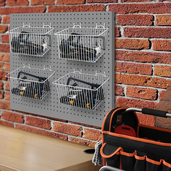 4-pakkaus reikälevyjä, metallikoukut tarvikkeille, valkoinen