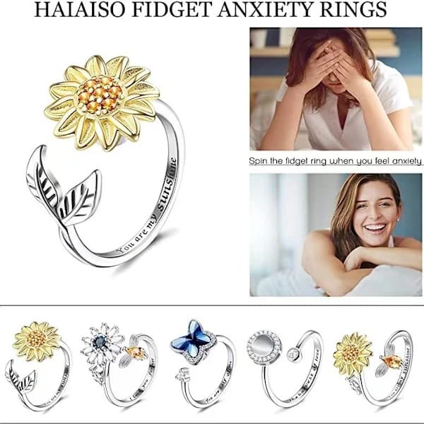 Anxiety Rings 5-pack, Adjustable Fingertip Spinner Anxiety Rings