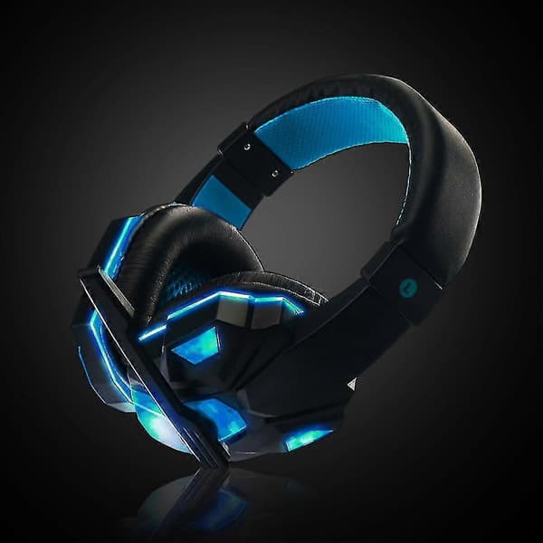 LED-lys, bløde ørekopper, justerbart over-ear PC-bærbar gaming-headset med ledning