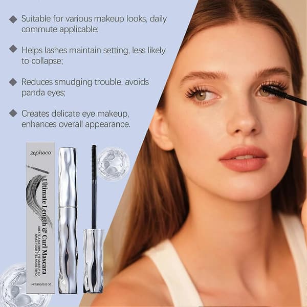 Waterproof mascara with a long-lasting, lengthening, and curling formula that prevents smudging.