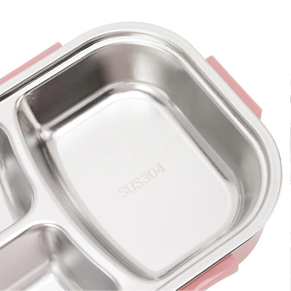 Bento matboks i rustfritt stål med rom, termisk bento-boks med doble lag for studenter, rosa