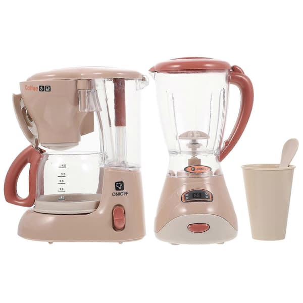 This 2-piece kids' kitchen toy set includes kitchen appliances, a coffee maker, and a juicer, complete with light and sound effects.