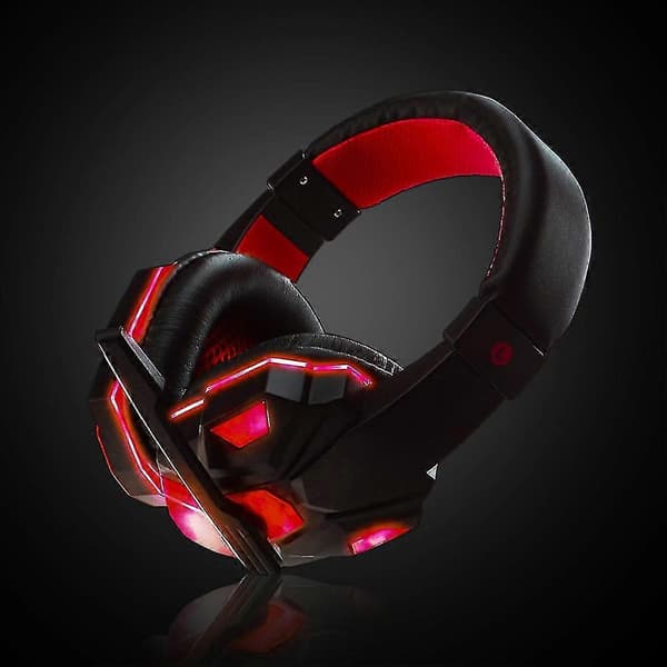LED-lys, bløde ørekopper, justerbart over-ear PC-bærbar gaming-headset med ledning