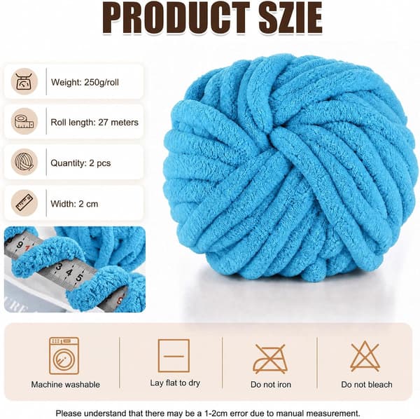 Chunky garn för handstickning, 2 stycken 500 g chunky garn, blåbär Havsblått 2 stycken