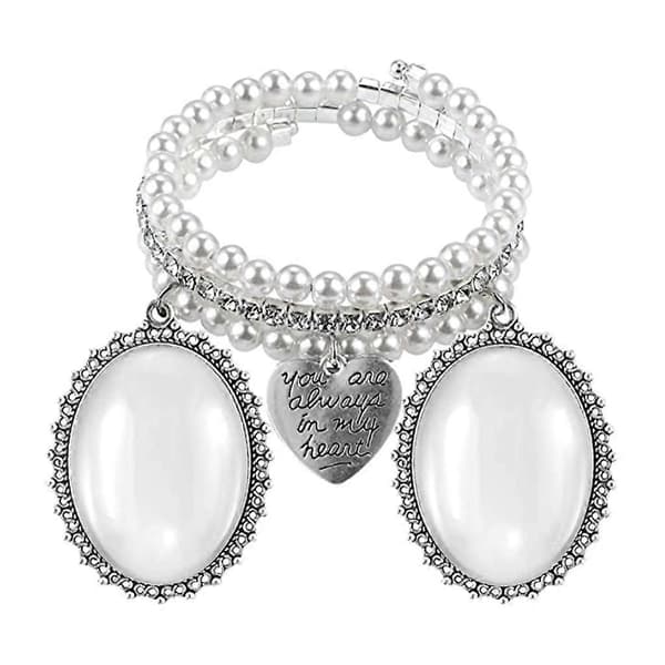 Lace Frame Wedding Pearl Charm Bangle Wedding Bouquet Photo Charm Bracelet