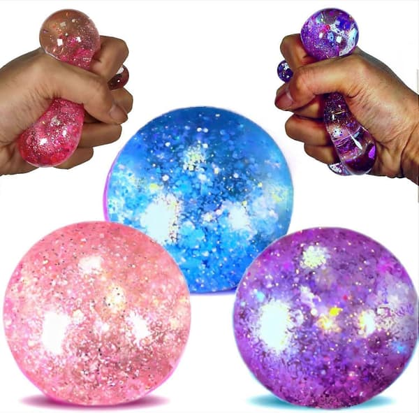 Fidgetlegetøj til børn 3-pak - Langsomt stigende glittergel stressbolde til voksne, maltsukker stressbolde sensorisk squishy klemmebolde til angstlindring 3 st