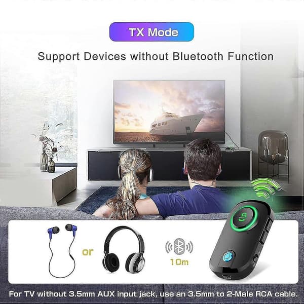 Bluetooth-sender/-mottaker med mikrofon, Bluetooth 5.0 trådløs 3,5 mm Aux lydadapter lav L