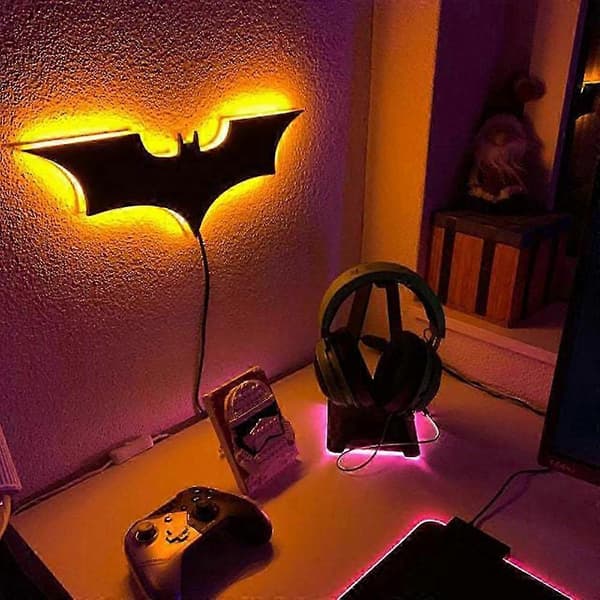 Creative 3D Bat Wall Lamp, RGB LED Decorative Night Light, Remote Control Game Room Bar Bedside Atmosphere Lamp Plug