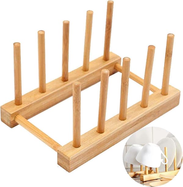 Nirvana Plate Holder Bamboo Dish Rack Plate Rack Plate Holder Drainage Rack Tableware Bamboo Tableware Shelf 4 Compartments For Storage Cd Tableware Book Wine