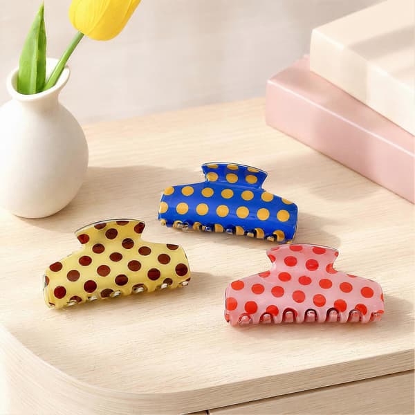 Polka Dot Macaron Pattern Hair Clip - Widened and Non-Slip - for Long Thick Hair Red