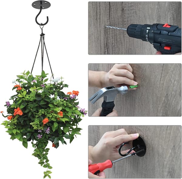 2 Ceiling Hooks for Hanging Plants, Metal Wall Mount