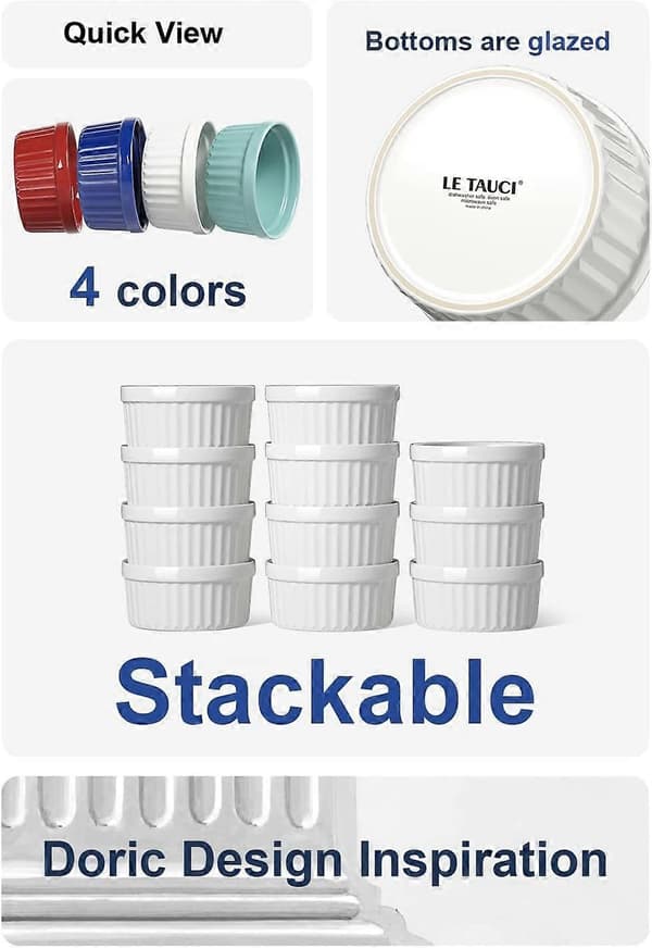 4 Oz Ramekins, Creme Brulee-formar, Ramekin-set för Soufflé, Dippsåser, Pudding, Set om 6, Vit