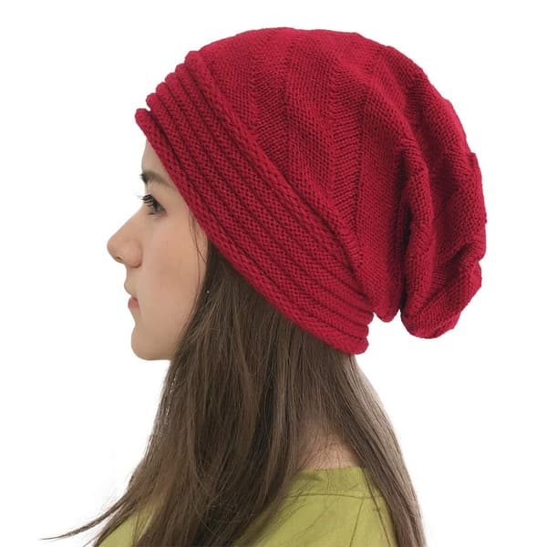 Wool Hat, Women's Winter Warm Solid Color Crocheted Pleated Thick Soft Folded Beanie Wool Knitted Slouchy Beanies