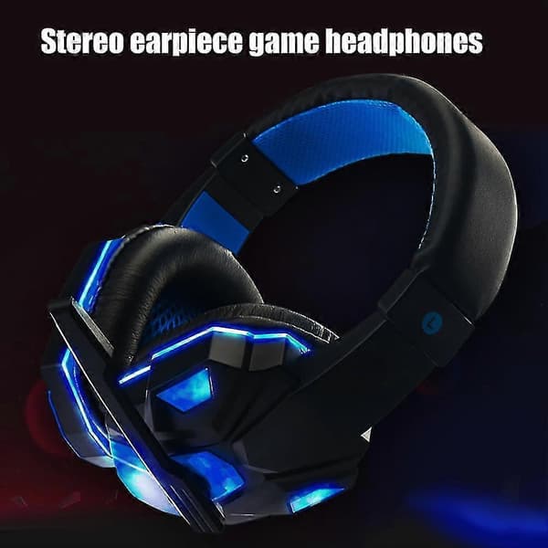 LED-lys, bløde ørekopper, justerbart over-ear PC-bærbar gaming-headset med ledning