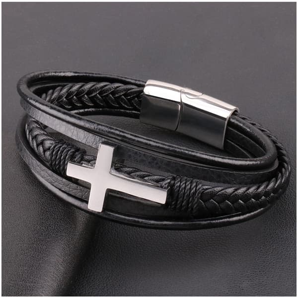 Rustfrit stål armbånd - Læderarmbånd til mænd