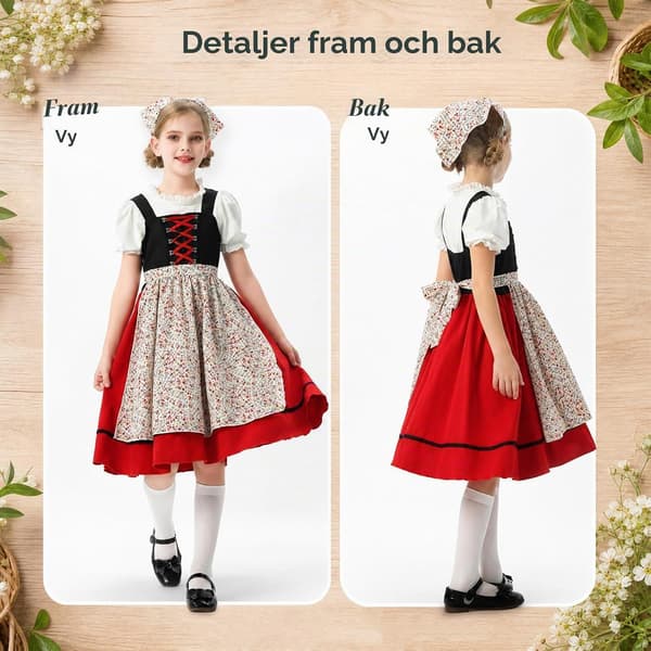 Dirndl til børn, børne-Dirndl til piger med hovedtørklæde, Dirndl-sæt til børn svart 130