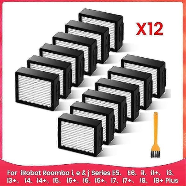 Passer til 12 stk. HEPA-filter til iRobot Roomba E I & J-serien E5 E6 I1 I3 I4 I5 I6 I7-si xi