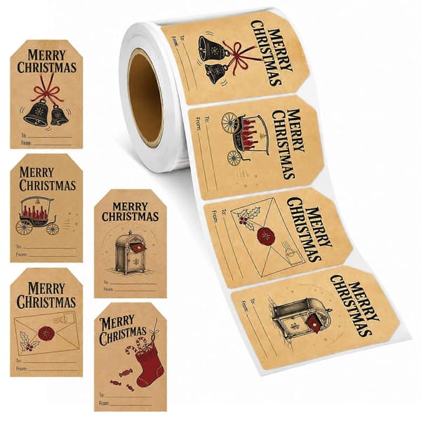 180 st. julklappsetiketter – Retropapper med tomt skrivfält – för presentförpackningar B