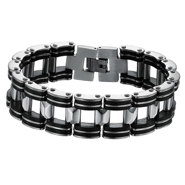 Herrearmbånd Rustfrit Stål Enkelt Design Armbånd til Mænd Sort Farve Hul Kæde Foldelås 1Sæt