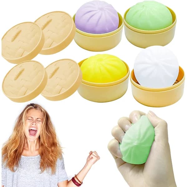 4 stk Mini Dumpling Squishy, Dumpling Stressbold Fidget Legetøj Dampet Fyldt Bolle Klemme Stressaflastningslegetøj, Dejbolde Squishy Dumpling