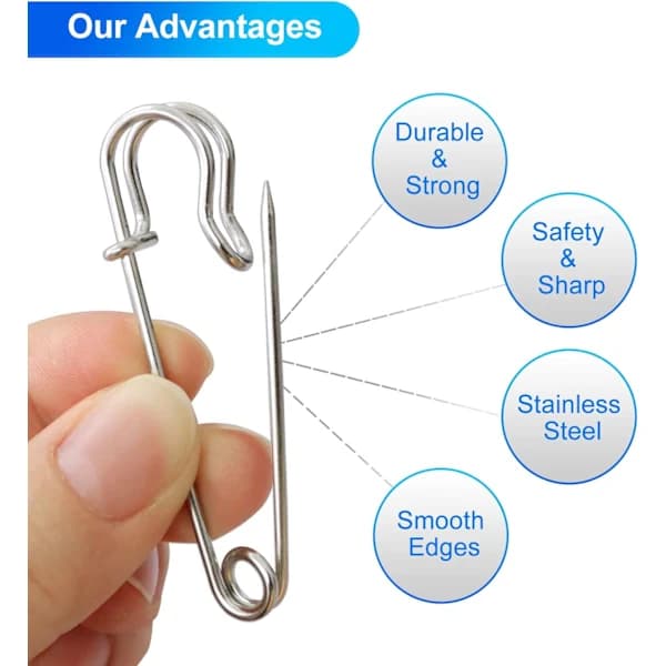 Large Safety Pins, 12 Pieces, 63mm, Extra Large Size