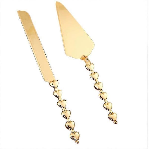 2 stk Hjerteformet Håndtak Kakekutter Gylden Kakespade Kniv B