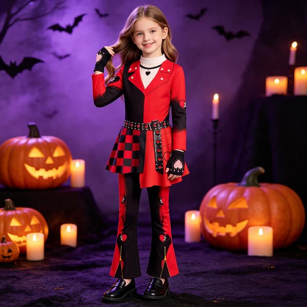 Jenter Wonderland Röd Kostym Barn Cosplay Outfit Set Handskar Peruk Gradientröd Gradientröd Gradientred 12-13 Years