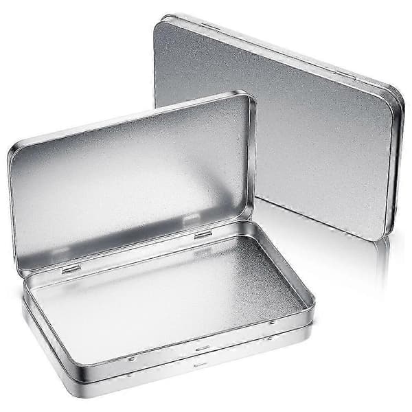 Rectangular Metal Tin with Lid Metal Hinged Lid Empty Metal Tin Container Silver Storage