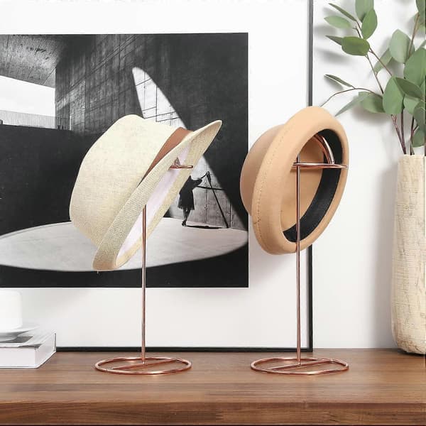 Modernt svart hattställ i metall, bordsmodell, perukställ, set om 2