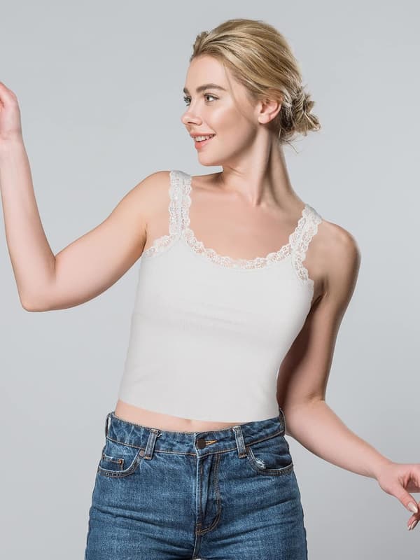 4-pack Women's Lace Camisole Cami Soft Comfortable Undershirt Strap Top Girl White, Grey, Coffee, Black Large