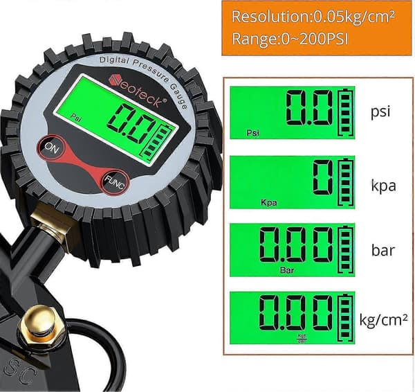 3-i-1 200psi Digital Däcktrycksmätare Hög Noggrann Digital Däcktrycksmätare