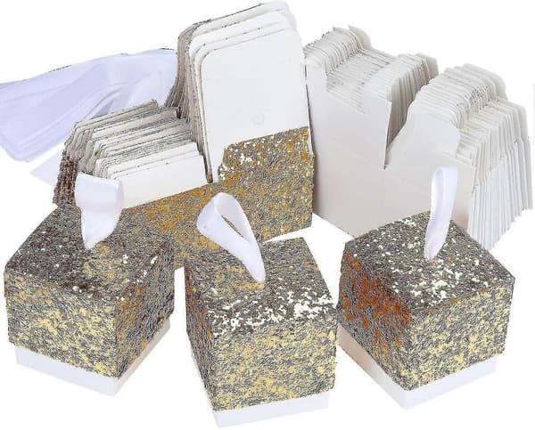 Glitterpappersgodislåda, Bröllopsglitterpresentlåda, Kreativ Pappersfestpresentlåda - Guld 25st