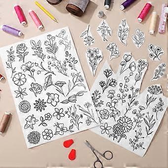 2 Sheets Embroidery Pattern Stabilizers Water Soluble Fabric Backing Embroidery Floral Pattern Stencils_Super Gift