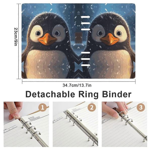 Pingvin i sneen notesbog vandafvisende hardback notesbog genopfyldelig notesbog A5 ringbind 6 ring planlæggerbog klassisk forretningsjournal funktionel