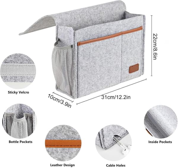 Bed Storage Pocket - Sofa Armrest Organizer | Multi-Compartment Holder with Hanging Design, Armrest Storage