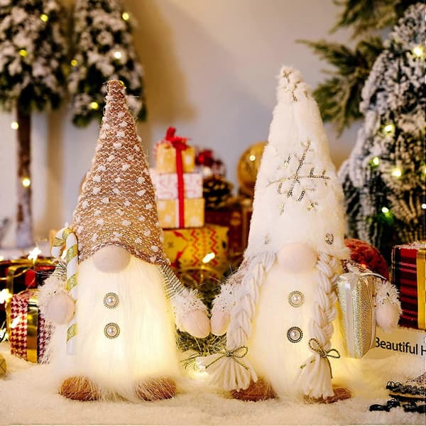 Christmas Decorations with Lights, 2 Pcs Sequin LED Light Christmas Gnomes Plush Elf Handmade Doll