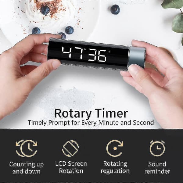 Kjøkkentimer, magnetisk digital nedtellingstimer, HD LCD-timer med roterende