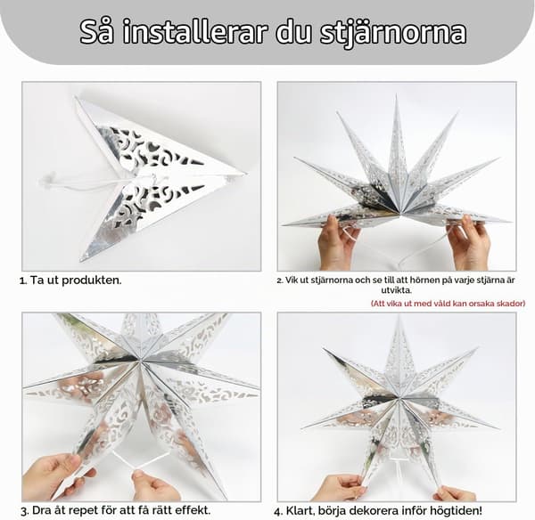 Papirstjerne, juledekorasjon A8 svart Silver