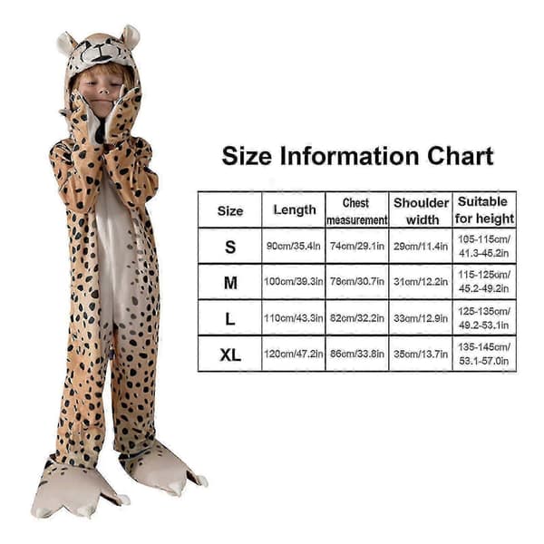 Gepard/Leopard Halloween-drakt for barn, S-XL M 115-125