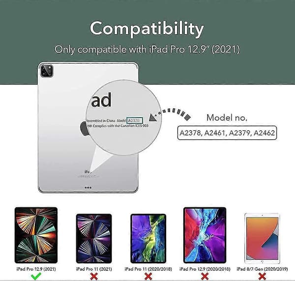 Etui til iPad Pro 12,9 tommer 2021 med blyantholder (5. generasjon, 5G), blyant