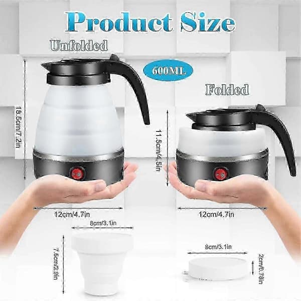 Foldable Kettle, 600ml Camping Kettle Mini Travel Kettle Foldable Silicone Kettle With Foldable Cups, For Travel EU Plug Well [DB]