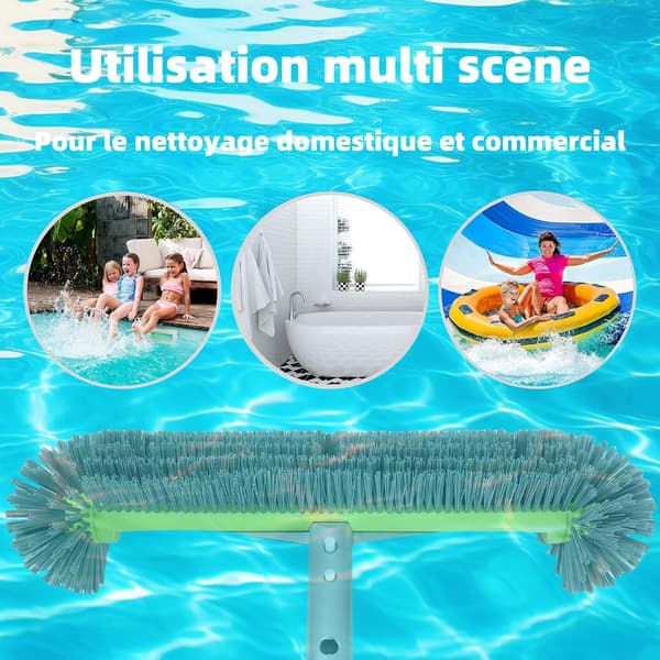 Pool Brush Sweeper Pool Liner Brush 17.5″, Pool Sweeper for Pool, Removable Pool Brush Head with Robust Bristles Aluminum Handle, Telescopic