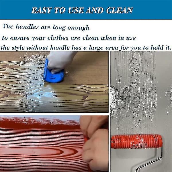 Wood Graining Tool, 4 Pcs Wood Grain Roller Painting Tool Texture Pattern With Handle Texture Tool P (RUI2024)