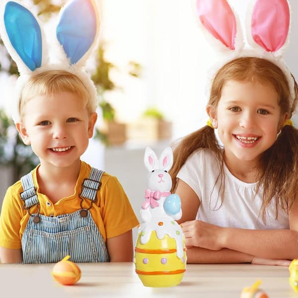 Easter Bunny Rabbit Statue Home Decor for Easter Party Birthday Gift 12x4cm