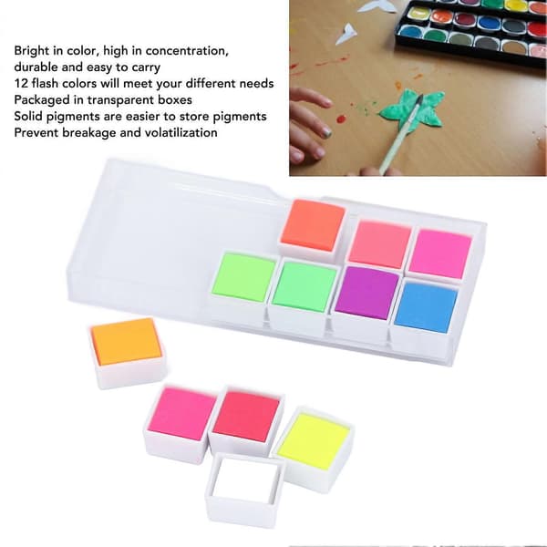 Neon Akvarelmaling Sæt 12 Farver Fluorescerende Solid Kunstforsyninger med Opbevaringsboks