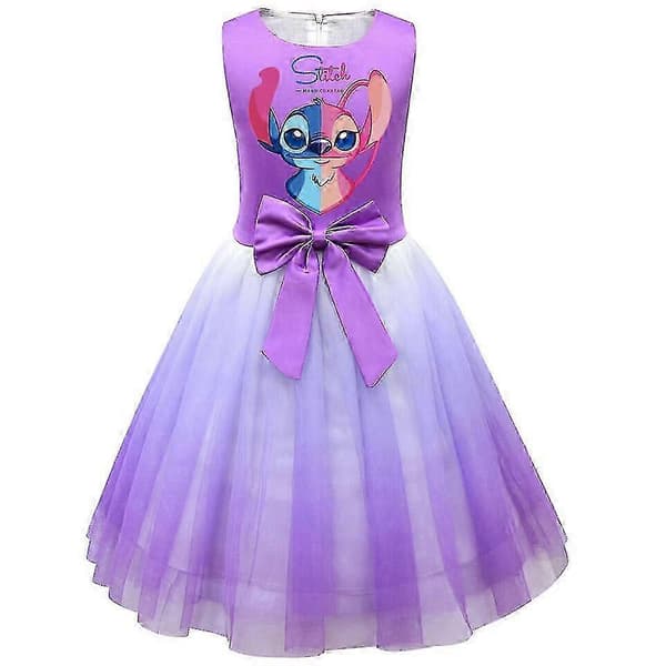 Barn Flickor Lilo & Stitch Kostym Veckad Kjol V Lila Purple 5-6 years