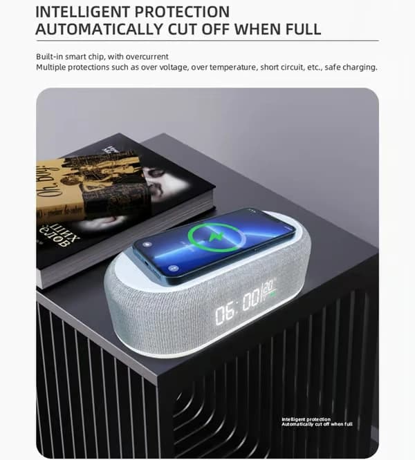 4-in-1 Wireless Charging Station with Digital Clock - 15W Fast Charger, Night Light & Temperature Display (White)