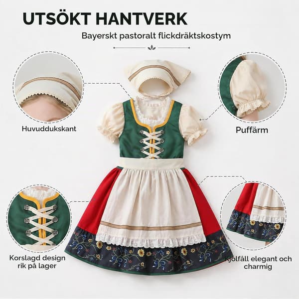 Dirndl til børn, børne-Dirndl til piger med hovedtørklæde, Dirndl-sæt til børn Grön 150