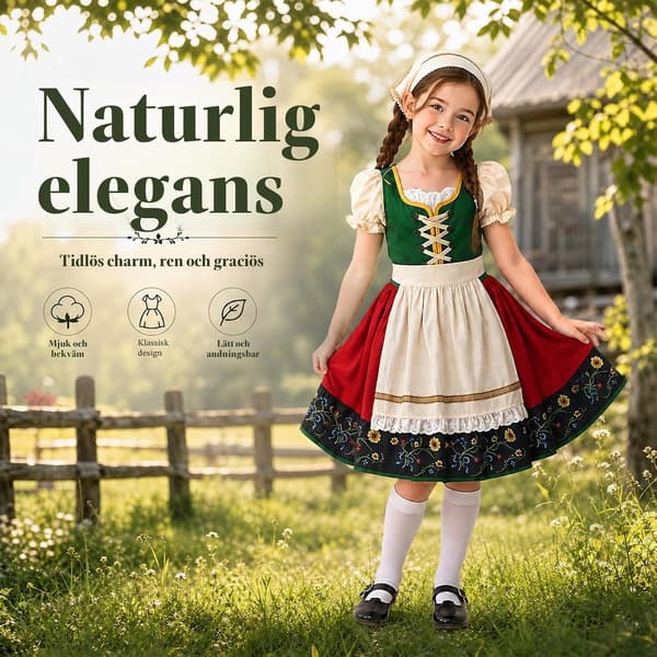 Dirndl til børn, børne-Dirndl til piger med hovedtørklæde, Dirndl-sæt til børn Grön 150